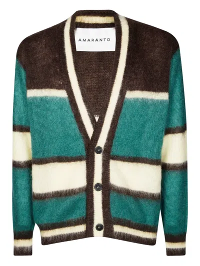 Amaranto Relaxed Fit V-neck Button-down Sweater In Multi