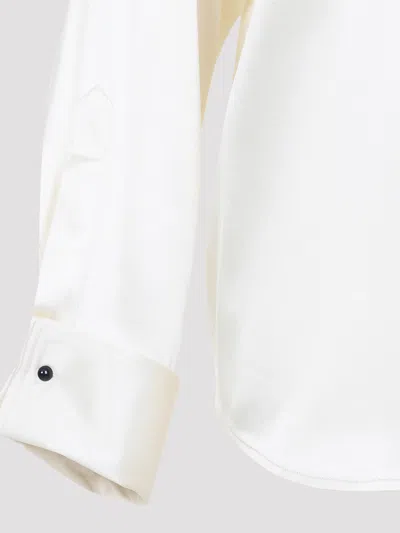 Phoebe Philo Liquid Utility White Silk Shirt With Pointed Collar And Button Tabs In White