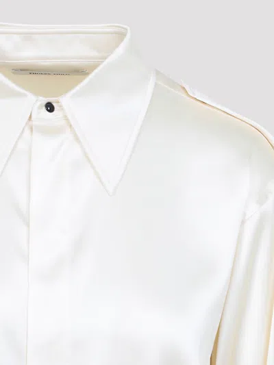Phoebe Philo Liquid Utility White Silk Shirt With Pointed Collar And Button Tabs In White
