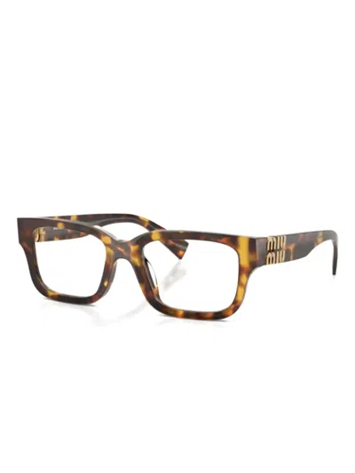 Miu Miu Logo Square-frame Glasses In Brown