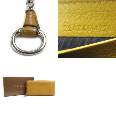 Pre-owned Gucci Beige Brown Leather Long Wallet (bi-fold) ()
