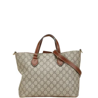 Pre-owned Gucci Beige Brown Pvc Leather Handbag Shoulder Bag ()