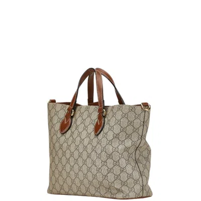 Pre-owned Gucci Beige Brown Pvc Leather Handbag Shoulder Bag ()