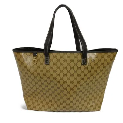 Pre-owned Gucci Beige Brown Vinyl Coating Gg Crystal Canvas Tote Bag ()