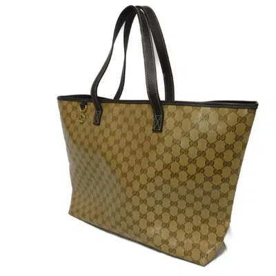 Pre-owned Gucci Beige Brown Vinyl Coating Gg Crystal Canvas Tote Bag ()