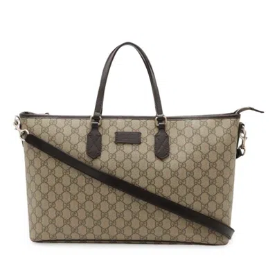 Pre-owned Gucci Beige Dark Brown Gg Supreme Shoulder Bag Tote Bag ()