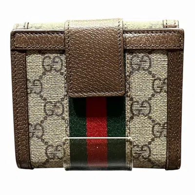 Pre-owned Gucci Beige Green Red Color Gg Supreme Wallet (bi-fold) ()