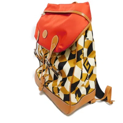 Pre-owned Gucci Brown Red Color Nylon Leather Backpack ()
