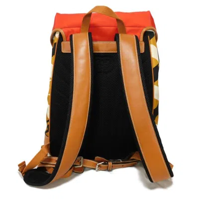 Pre-owned Gucci Brown Red Color Nylon Leather Backpack ()