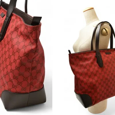 Pre-owned Gucci Dark Red Red Color Coated Canvas Shoulder Bag Tote Bag ()
