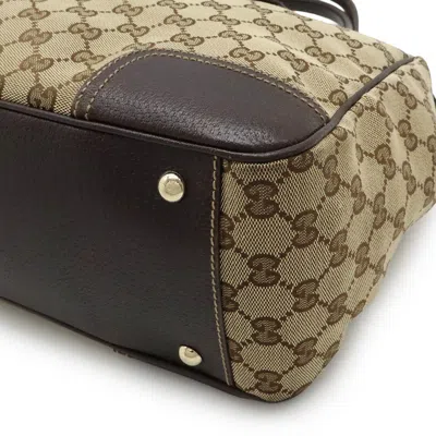 Pre-owned Gucci Gg Canvas Beige Dark Brown Khaki Canvas Leather Shoulder Bag Tote Bag ()