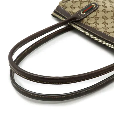 Pre-owned Gucci Gg Canvas Beige Dark Brown Khaki Canvas Leather Shoulder Bag Tote Bag ()