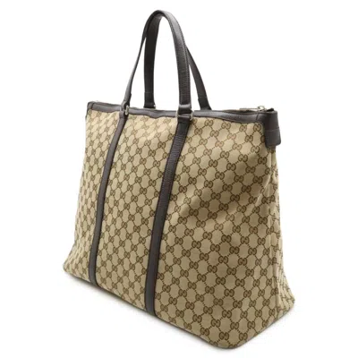 Pre-owned Gucci Gg Canvas Beige Dark Brown Khaki Gg Canvas Shoulder Bag Tote Bag ()