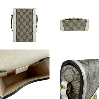 Pre-owned Gucci Horsebit Brown White Gg Supreme Shoulder Bag ()