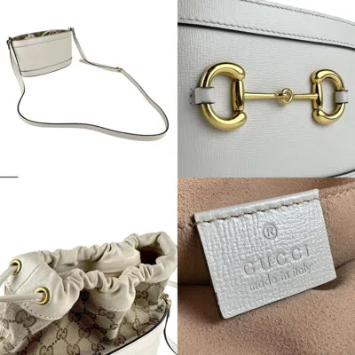 Pre-owned Gucci Ivory Leather Gg Canvas Shoulder Bag ()