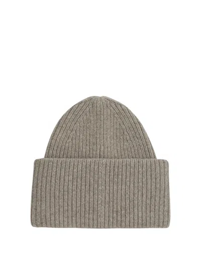 Acne Studios Pansy Face Ribbed Wool-blend Beanie In Brown