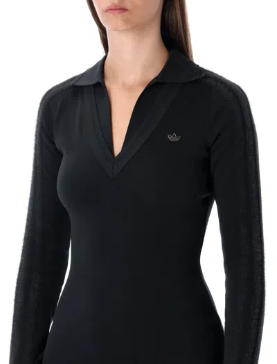 Adidas Originals V-neck Long-sleeve Mini Dress In Black