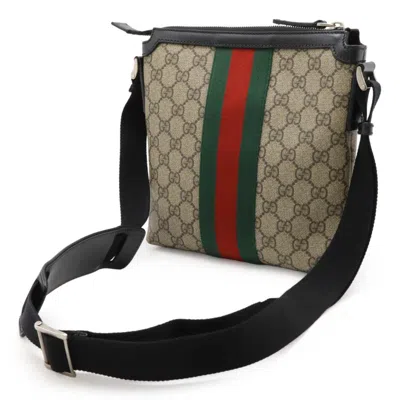 Pre-owned Gucci Sherry Line Beige Black Green Red Color Pvc Leather Shoulder Bag ()