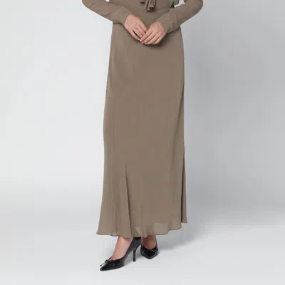 Alberta Ferretti Maxi Skirt With Side Slit And Long Sleeves In Neutral