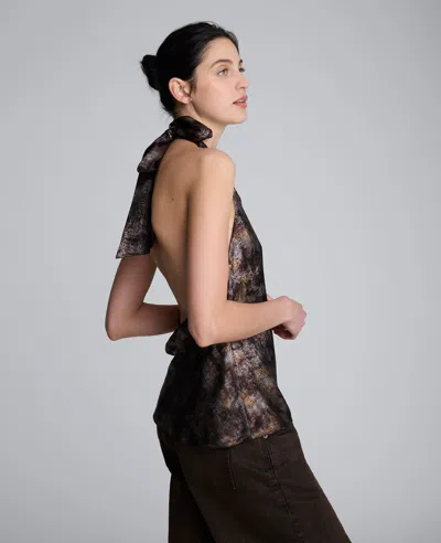 Kenneth Cole Satin Crossover Halter Blouse In Multi