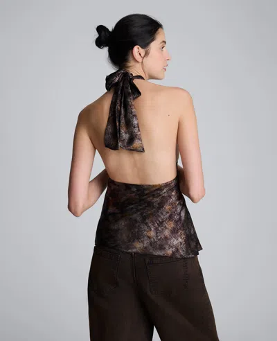 Kenneth Cole Satin Crossover Halter Blouse In Multi