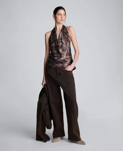 Kenneth Cole Satin Crossover Halter Blouse In Multi