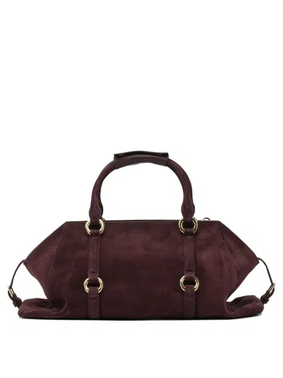 Alexander Mcqueen Farringdon Small Elongated Suede Shoulder Bag In Burgundy
