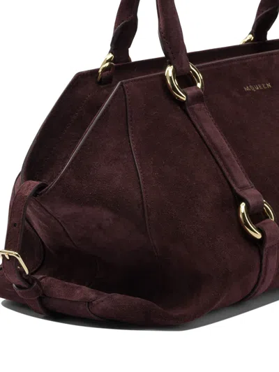 Alexander Mcqueen Farringdon Small Elongated Suede Shoulder Bag In Burgundy