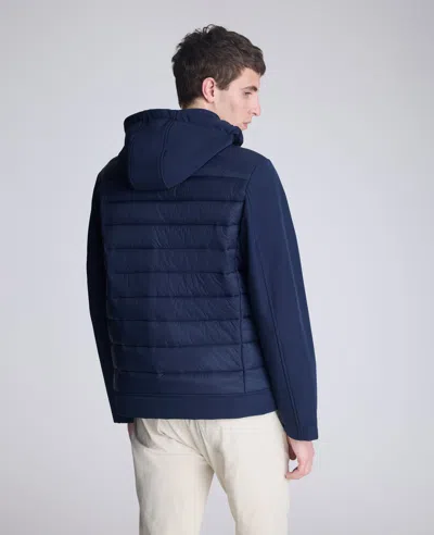 Kenneth Cole Mixed Media Hooded Soft Shell Jacket In Blue