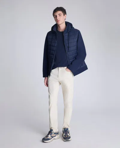 Kenneth Cole Mixed Media Hooded Soft Shell Jacket In Blue