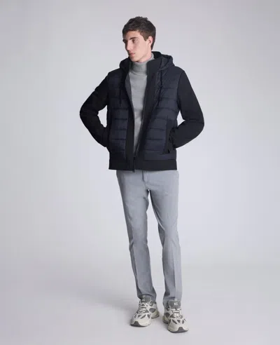 Kenneth Cole Mixed Media Hooded Soft Shell Jacket In Blue