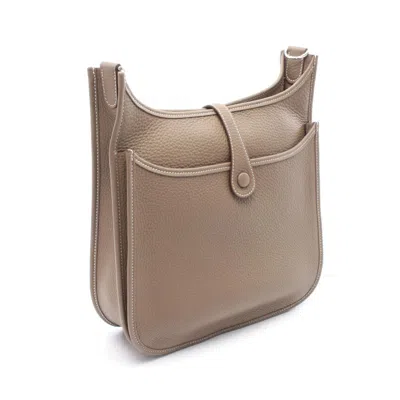 Pre-owned Hermes Beige Etoupe Gray Taurillon Clemence Leather Shoulder Bag ()