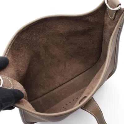 Pre-owned Hermes Beige Etoupe Gray Taurillon Clemence Leather Shoulder Bag ()