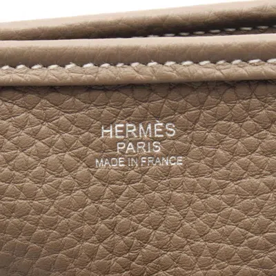 Pre-owned Hermes Beige Etoupe Gray Taurillon Clemence Leather Shoulder Bag ()