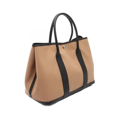 Pre-owned Hermes Black Brown Canvas Leather Tote Bag ()