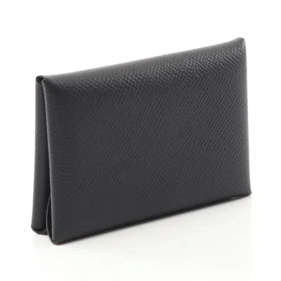 Pre-owned Hermes Black Epsom Leather Leather Coin Purse/coin Case ()