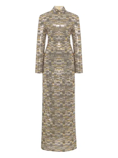 Rosetta Getty Turtleneck Sequin Maxi Dress In Gray