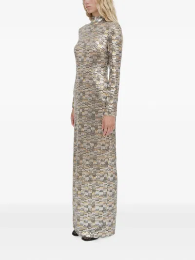 Rosetta Getty Turtleneck Sequin Maxi Dress In Gray