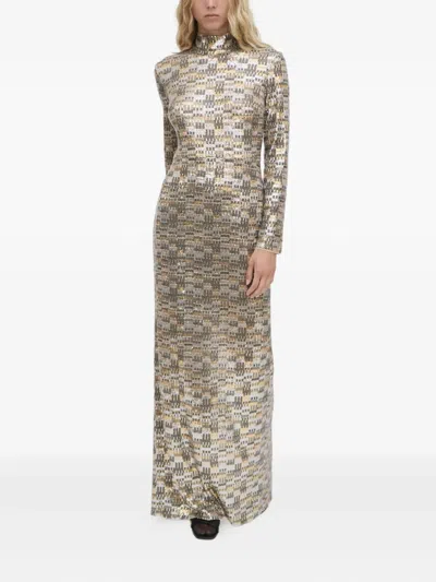 Rosetta Getty Turtleneck Sequin Maxi Dress In Gray