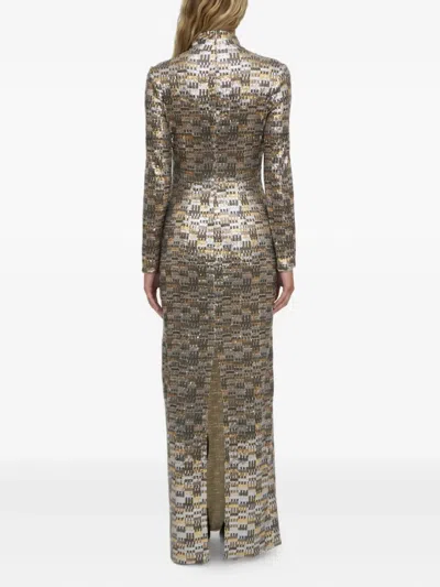 Rosetta Getty Turtleneck Sequin Maxi Dress In Gray