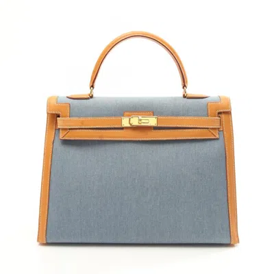 Pre-owned Hermes Blue Brown Toile Jean Leather Handbag ()