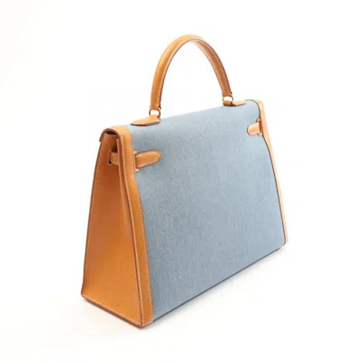 Pre-owned Hermes Blue Brown Toile Jean Leather Handbag ()
