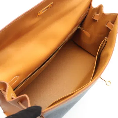 Pre-owned Hermes Blue Brown Toile Jean Leather Handbag ()
