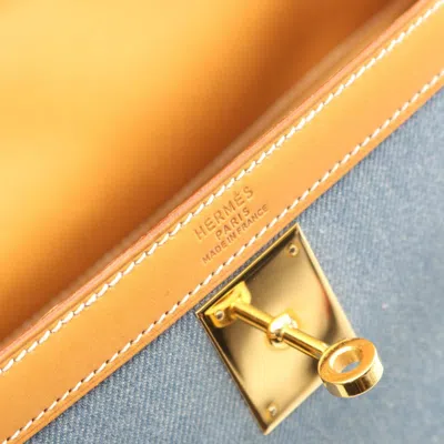 Pre-owned Hermes Blue Brown Toile Jean Leather Handbag ()