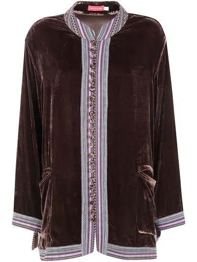 Bianco Levrin Velvet Button Jacket In Brown