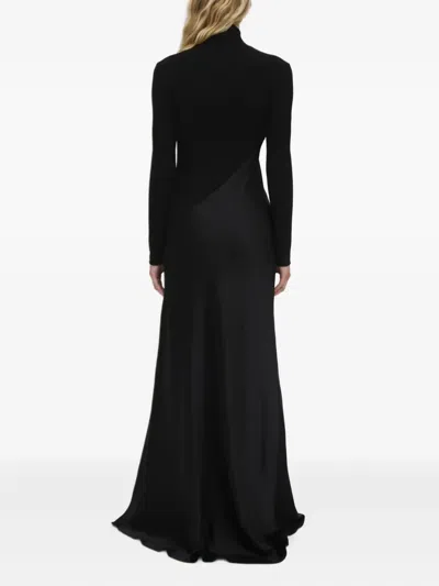 Rosetta Getty Mixed-media Turtleneck Long-sleeve Bias Gown In Black