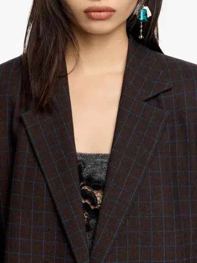 Bimba Y Lola Checked Tailored Jacket In Brown