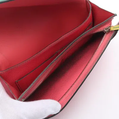 Pre-owned Hermes Green Pink Rose Azalee Yellow Epsom Leather Long Wallet (bi-fold) ()
