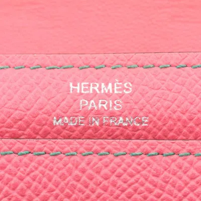 Pre-owned Hermes Green Pink Rose Azalee Yellow Epsom Leather Long Wallet (bi-fold) ()