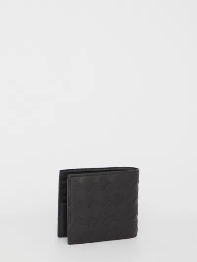Bottega Veneta Black Bi-fold Wallet In Gold